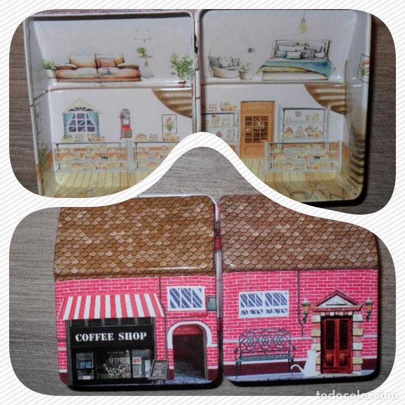 Cajas y cajitas met&aacute;licas: Caja de Metal 6 cm, Casa Miniatura, con dibujos muebles interior