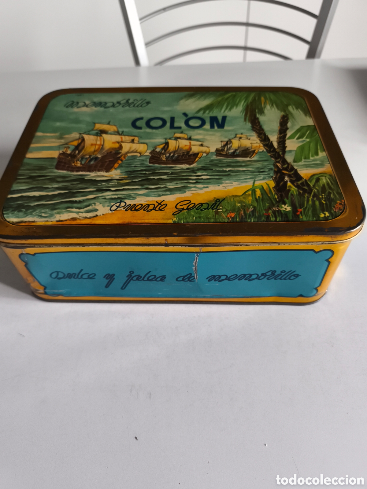 Cajas y cajitas met&aacute;licas: Antigua caja de Hojalata de Membrillo de Puente Genil Colon en muy buen estado 22