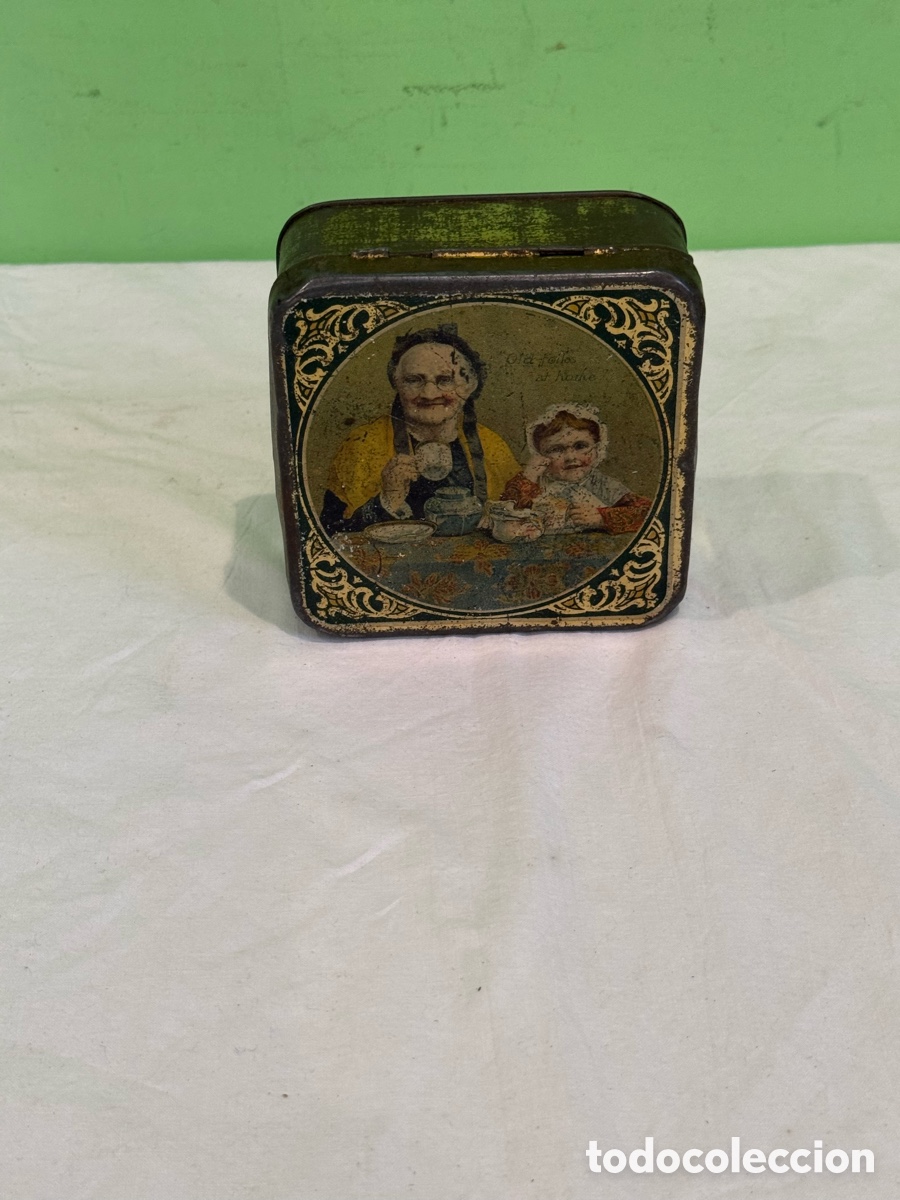 Cajas y cajitas met&aacute;licas: ANTIGUA CAJA DE HOJALATA LITOGRAFIADA CON PUBLICIDAD DE MAZAWATTEE TEA - MIDE 10 X 10 X 5 CMS.