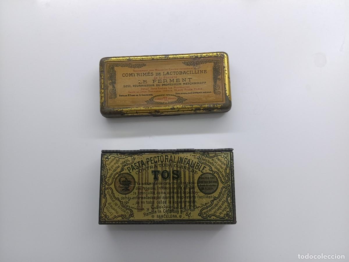 Cajas y cajitas met&aacute;licas: LOTE FARMACIA ANTIGUA (2 PIEZAS, 1905&ndash;1940)