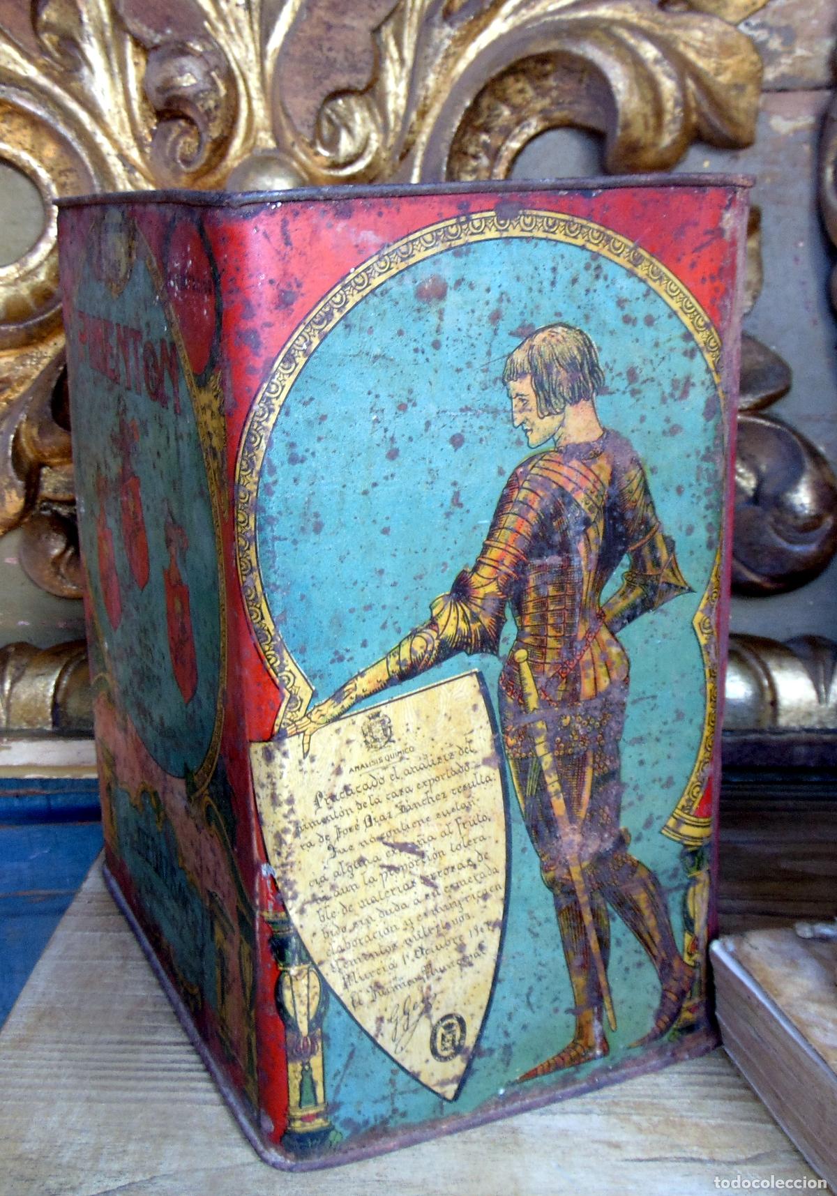 Cajas y cajitas met&aacute;licas: LATA PIMENTON LOS TRES ESCUDOS , LA &Ntilde;ORA MURCIA MUY ANTIGUA GRANDE 33 CM ,