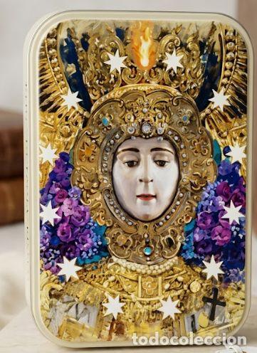 Cajas y cajitas met&aacute;licas: Gran lata caja met&aacute;lica 24 cm aproximado Virgen del Roc&iacute;o Almonte Huelva
