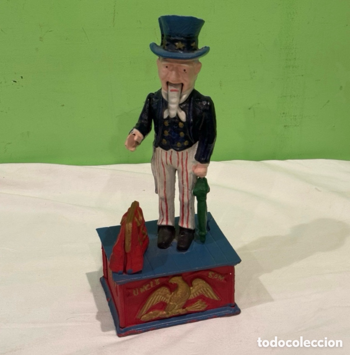 Cajas y cajitas met&aacute;licas: Antigua hucha mec&aacute;nica Uncle Sam T&iacute;o Sam hierro fundido original