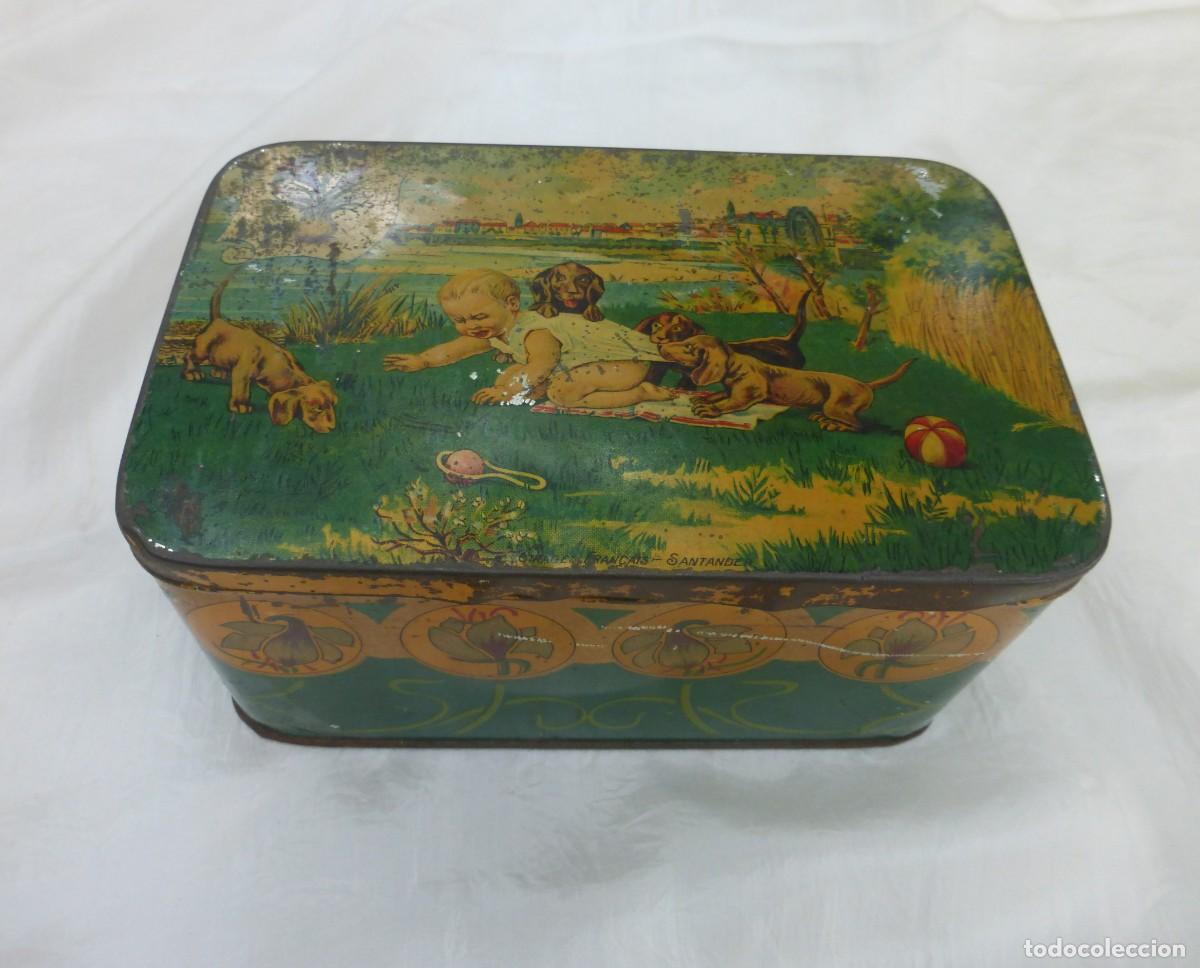 Cajas y cajitas met&aacute;licas: ANTIGUA CAJA MODERNISTA LATA HOJALATA AZAFRAN EXPORTACION FRANCIA SANTANDER DIFICIL PPIO. XX TIN