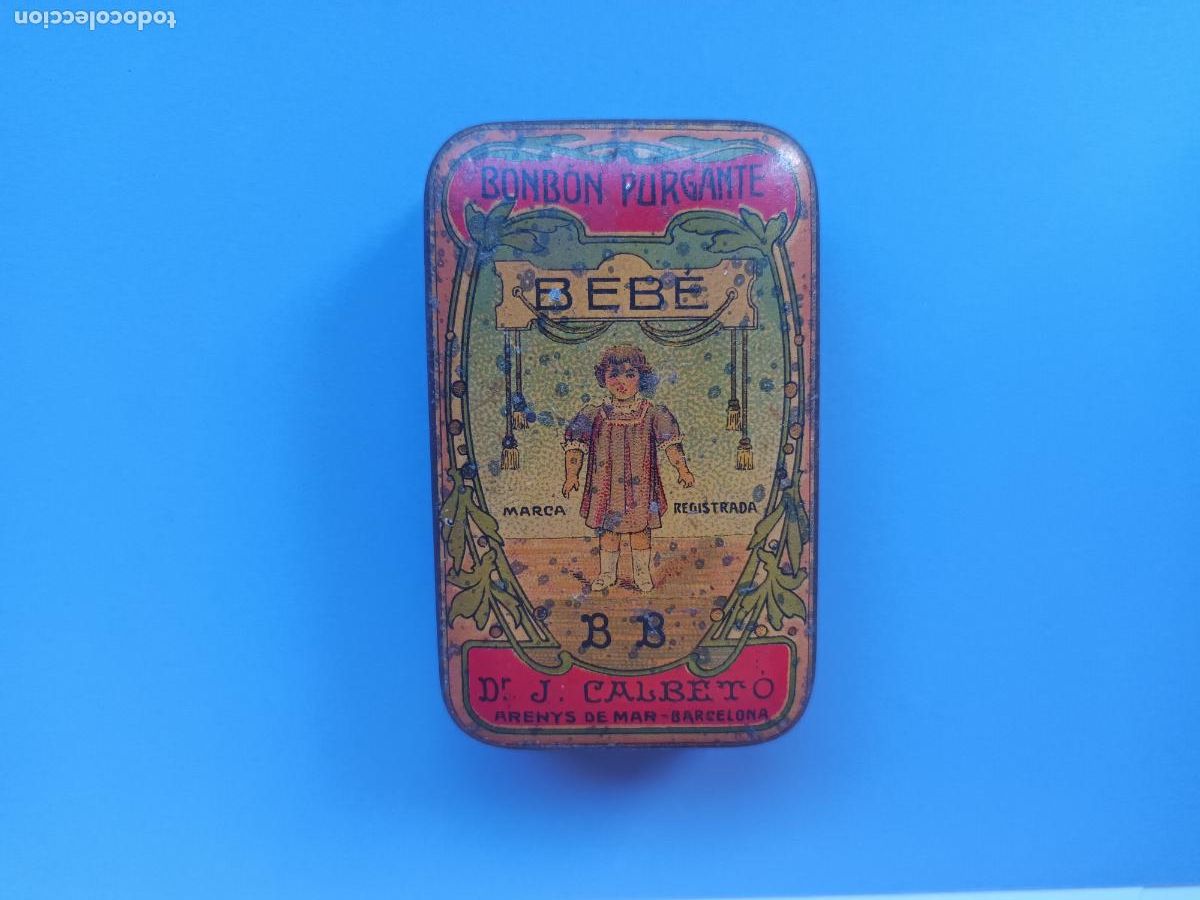 Cajas y cajitas met&aacute;licas: CAJA BONBON PURGANTE BEBE. ARENYS DE MAR. DR J CALBET&Oacute;