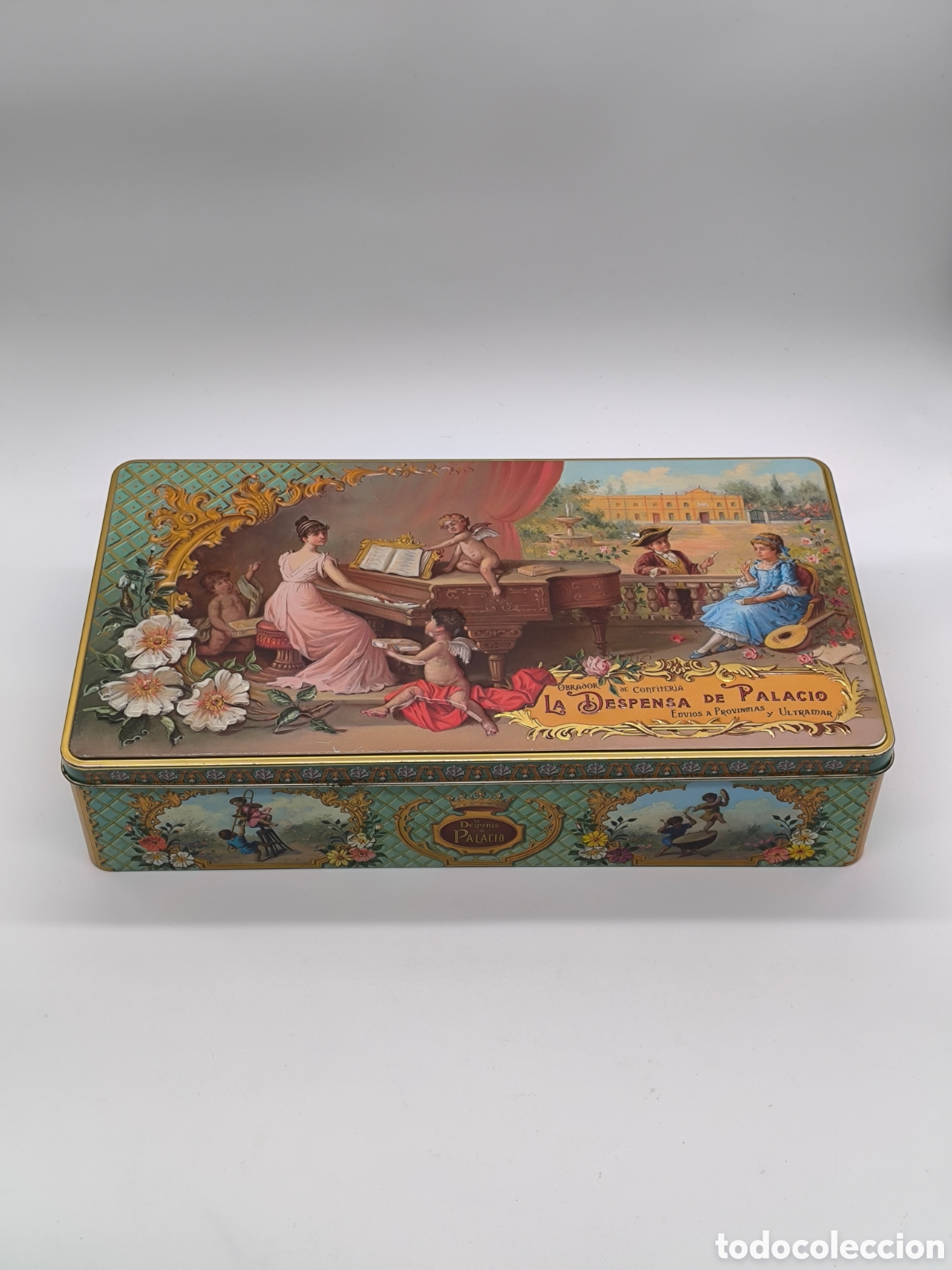 Cajas y cajitas met&aacute;licas: Caja de galletas La Despensa de Palacio de hojalata vintage decorativa