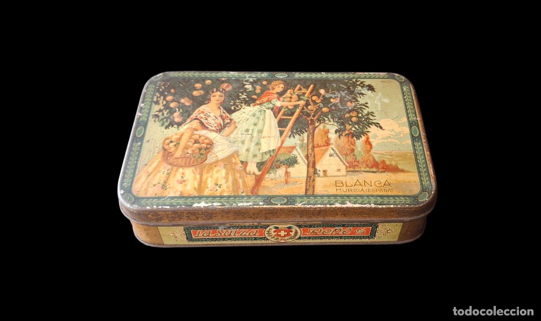 Cajas y cajitas met&aacute;licas: (LA-260511)LATA LITOGRAFIADA DULCE DE MENBRILLO BLANCA (MURCIA) - LA SUIZA RE&Ntilde;E S.A.