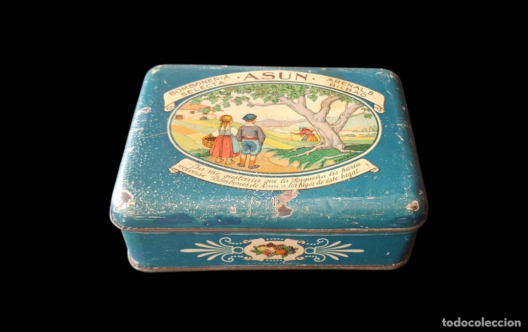 Cajas y cajitas met&aacute;licas: (LA-260512)LATA LITOGRAFIADA BOMBONERIA SELECTA ASUN - ARENAL,8 - BILBAO