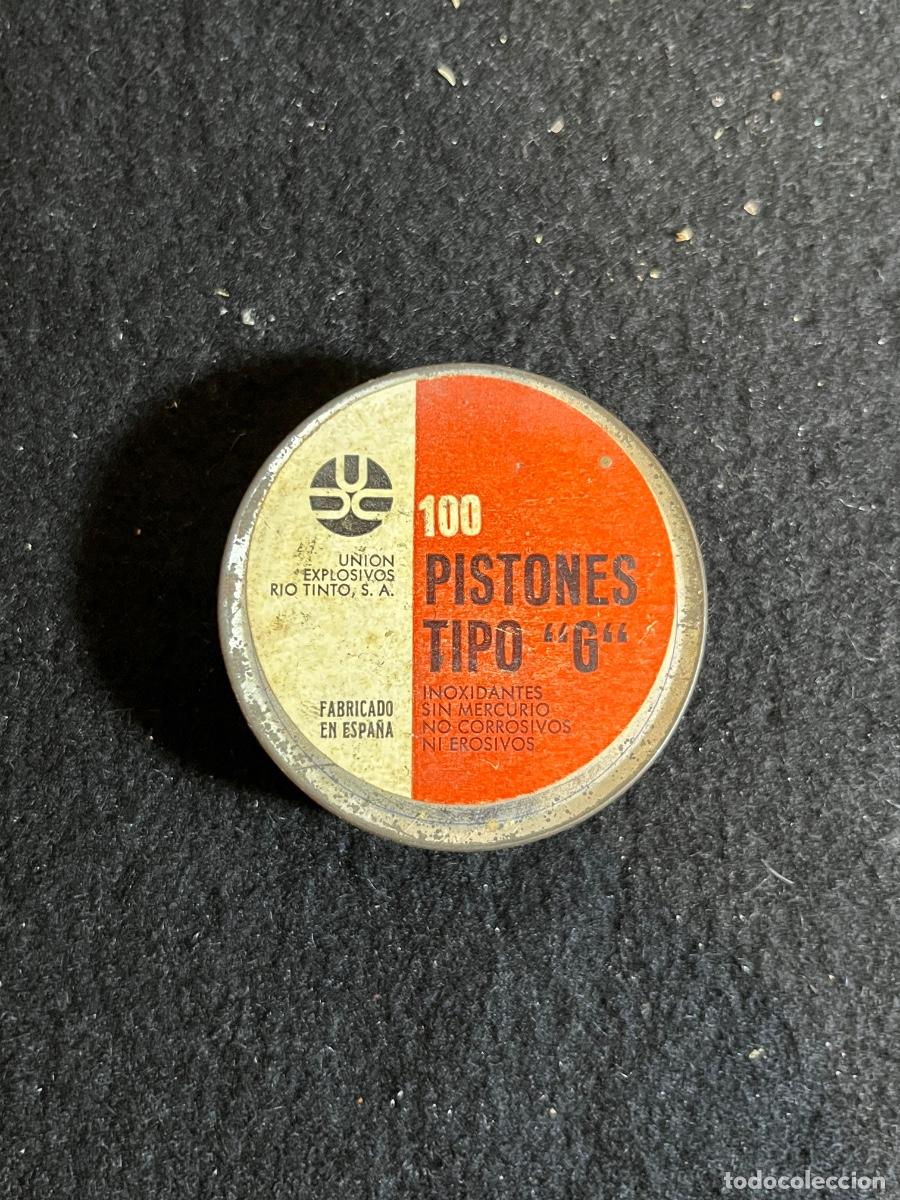 Cajas y cajitas met&aacute;licas: Caja pistones ERT Uni&oacute;n Explosivos R&iacute;o Tinto recarga cartuchos vintage caza
