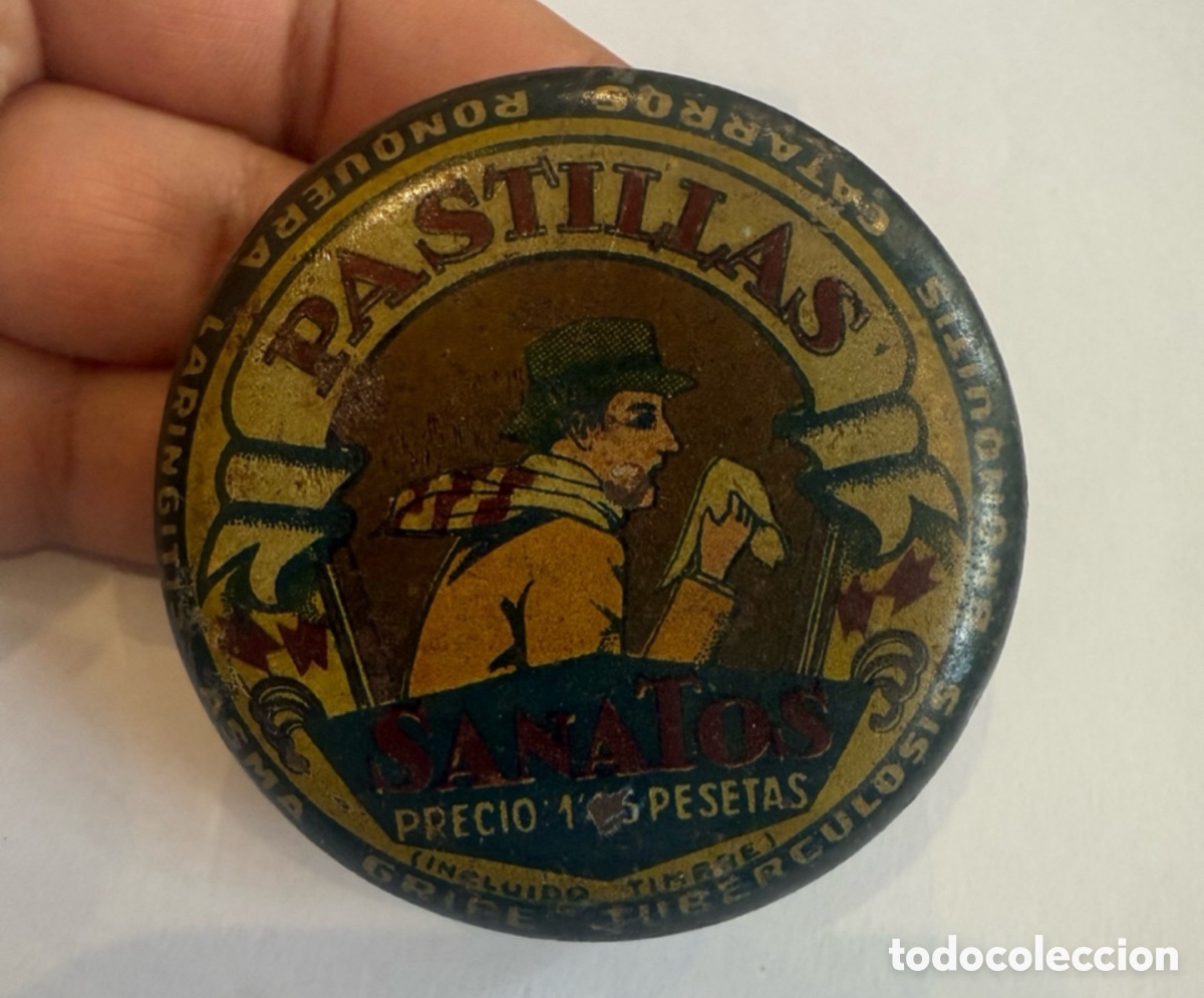Caixas e caixinhas met&aacute;licas: ANTIGUA CAJA DE PASTILLAS SANATOS PARA TOS, ASMA...CON PASTILLAS SIN ABRIR. PRECINTADA.