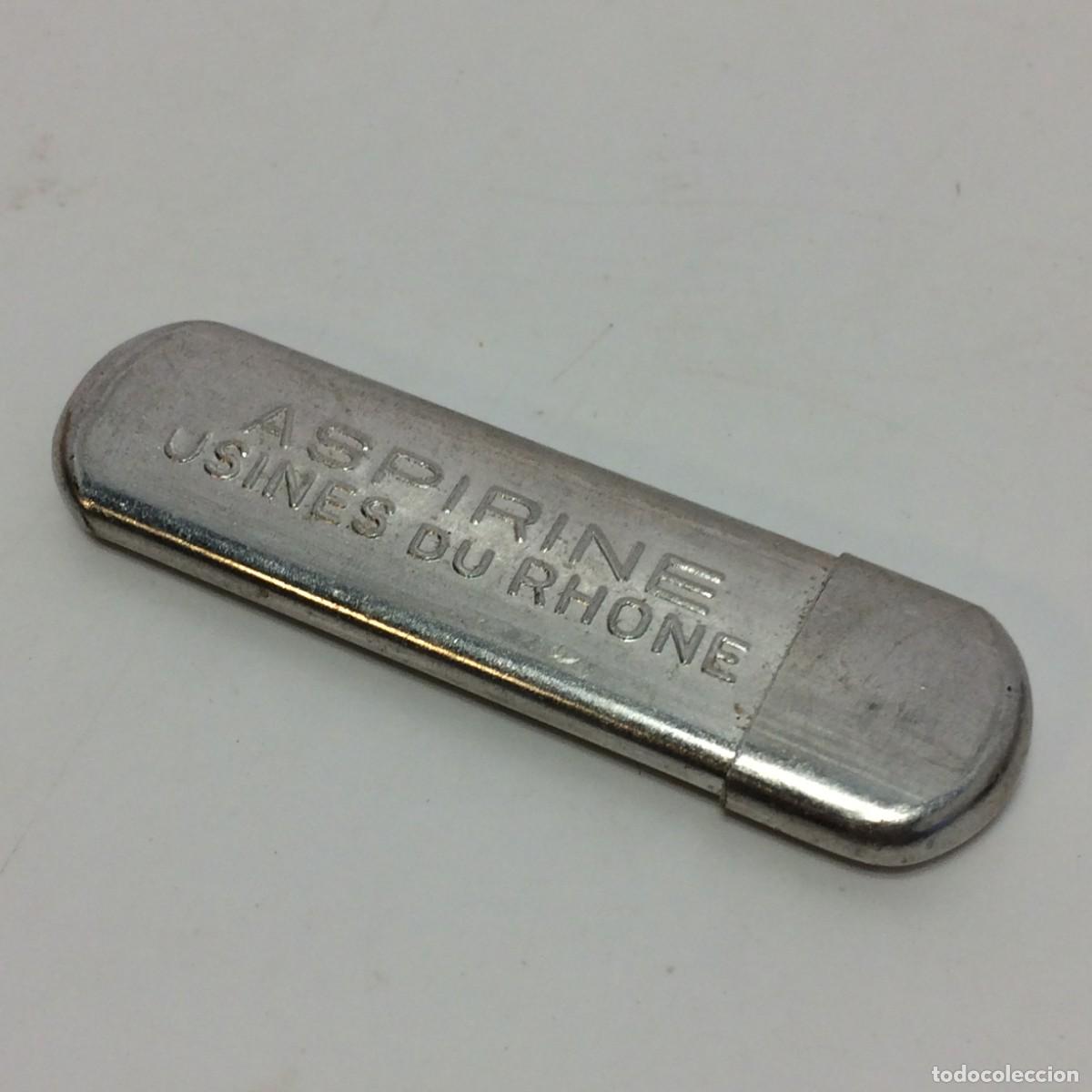 Caixas e caixinhas met&aacute;licas: Cajitas Met&aacute;licas: Antigua Caja de Aspirinas - Aspirine Usines du Rhone - Aluminio