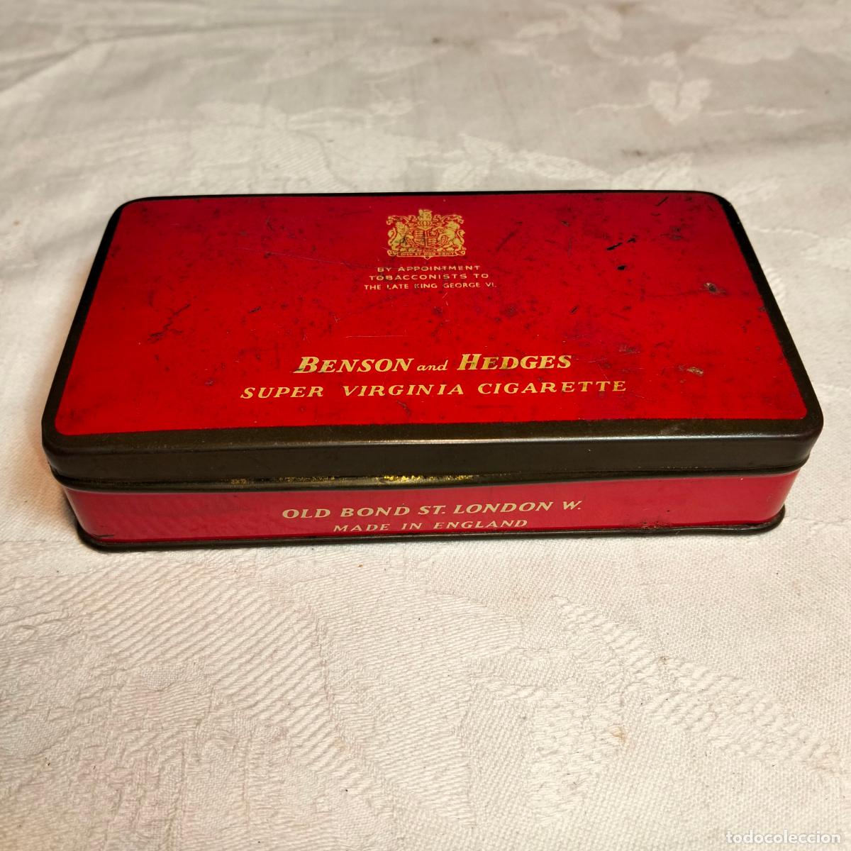Caixas e caixinhas met&aacute;licas: Caja lata litografiada vintage Benson and Hedges super virginia cigarette metal met&aacute;lica roja old