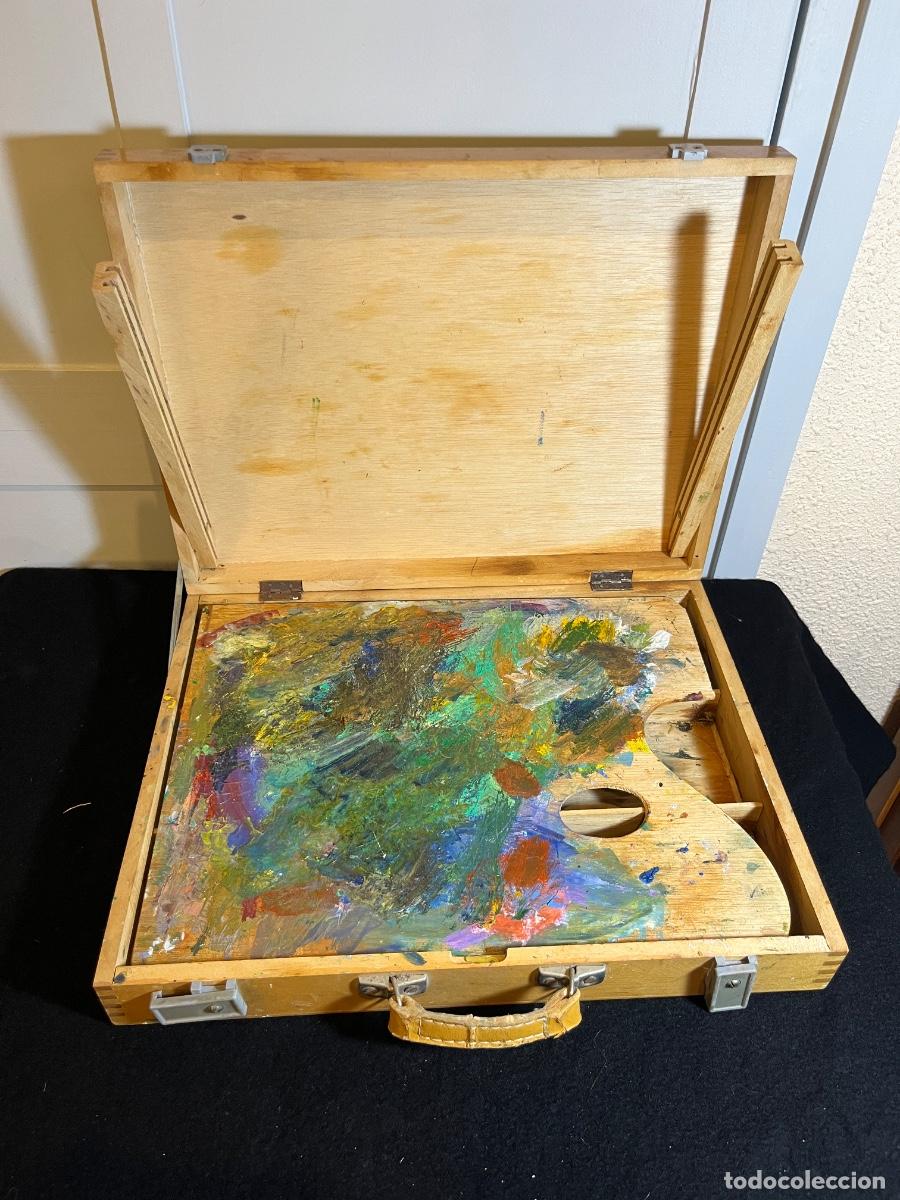 Caixas e caixinhas met&aacute;licas: Antiguo malet&iacute;n pintor madera caja &oacute;leos caballete paleta vintage a&ntilde;os 70 80 caja organizador pintur