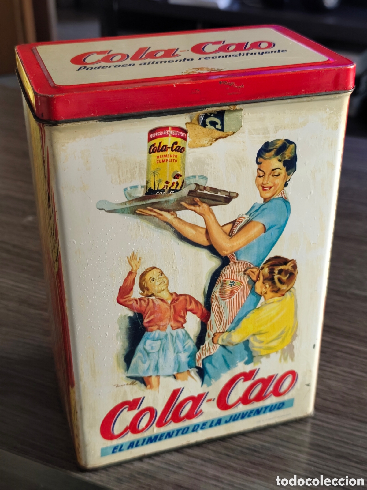 Cajas y cajitas met&aacute;licas: Lata Colacao cola cao met&aacute;lica modelo espigas roja