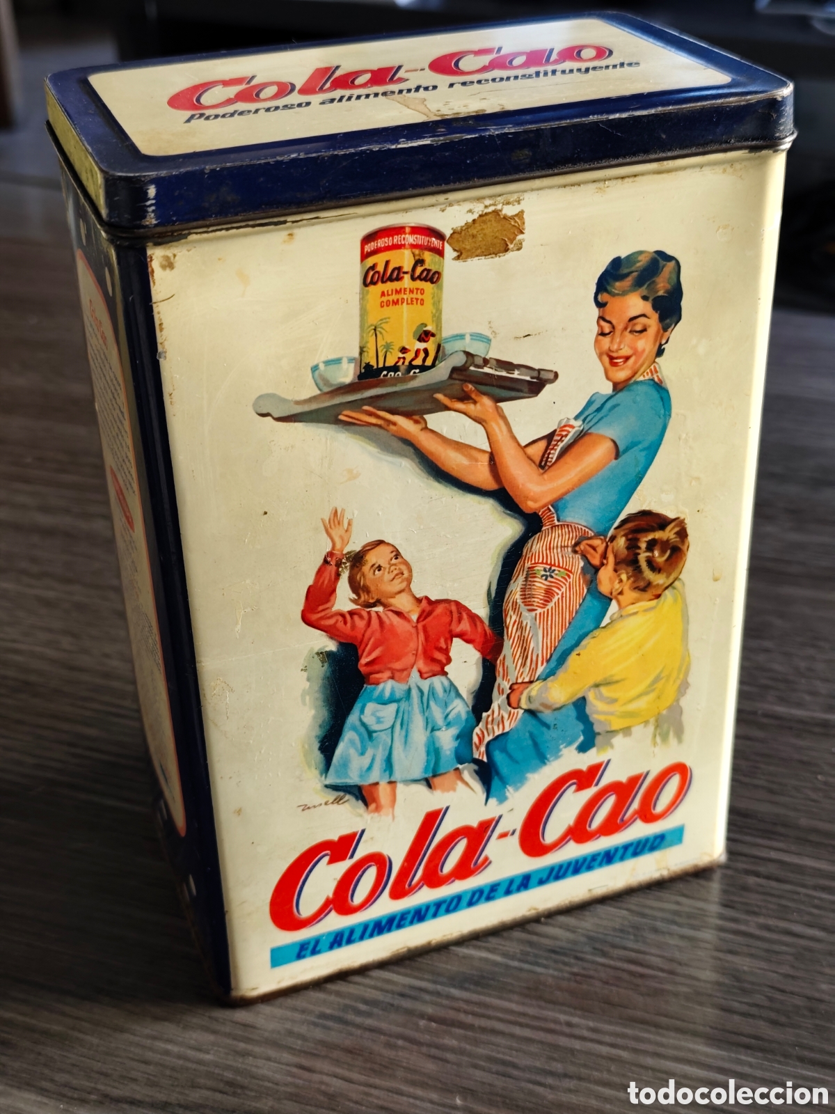 Cajas y cajitas met&aacute;licas: Lata Colacao cola cao met&aacute;lica Azul y topos blancos az&uacute;car