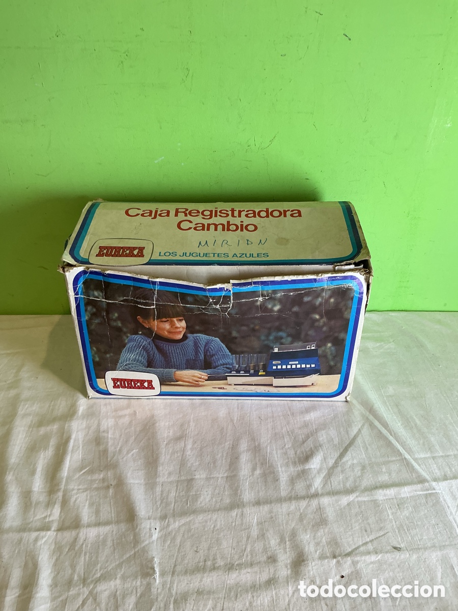 Cajas y cajitas met&aacute;licas: Antigua caja registradora juguete Eureka con monedas y billetes &ndash; caja registradora vintage infantil