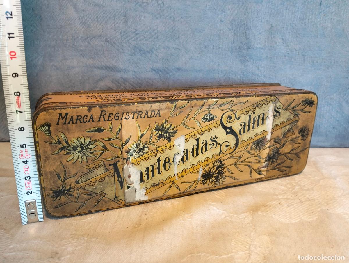 Caixas e caixinhas met&aacute;licas: Caja de metal litografiada antigua Mantecadas Salinas Tudela de Navarra a&ntilde;os 40-50