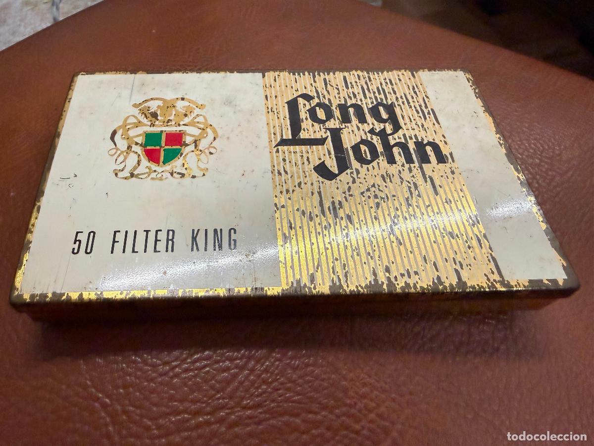 Cajas y cajitas met&aacute;licas: Antigua caja metalica litografiada. Tabaco Long John. 18x11x1,5cms