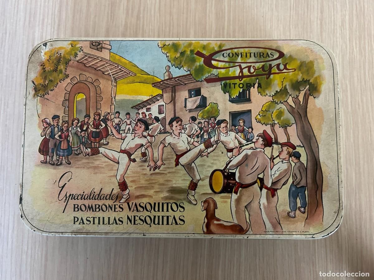 Blechdosen und Kisten: ANTIGUA CAJA DE HOJALATA LITOGRAFIADA CON PUBLICIDAD DE CONFITURAS GOYA DE VITORIA. MIDE 23 X 15 X 5