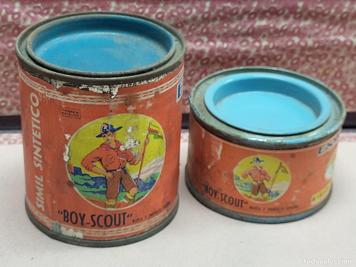 Cajas y cajitas met&aacute;licas: ANTIGUOS BOTES ENVASES PUBLICIDAD BOY SCOUT EXPLORADOR PINTURA LACCARIN FAGESCO