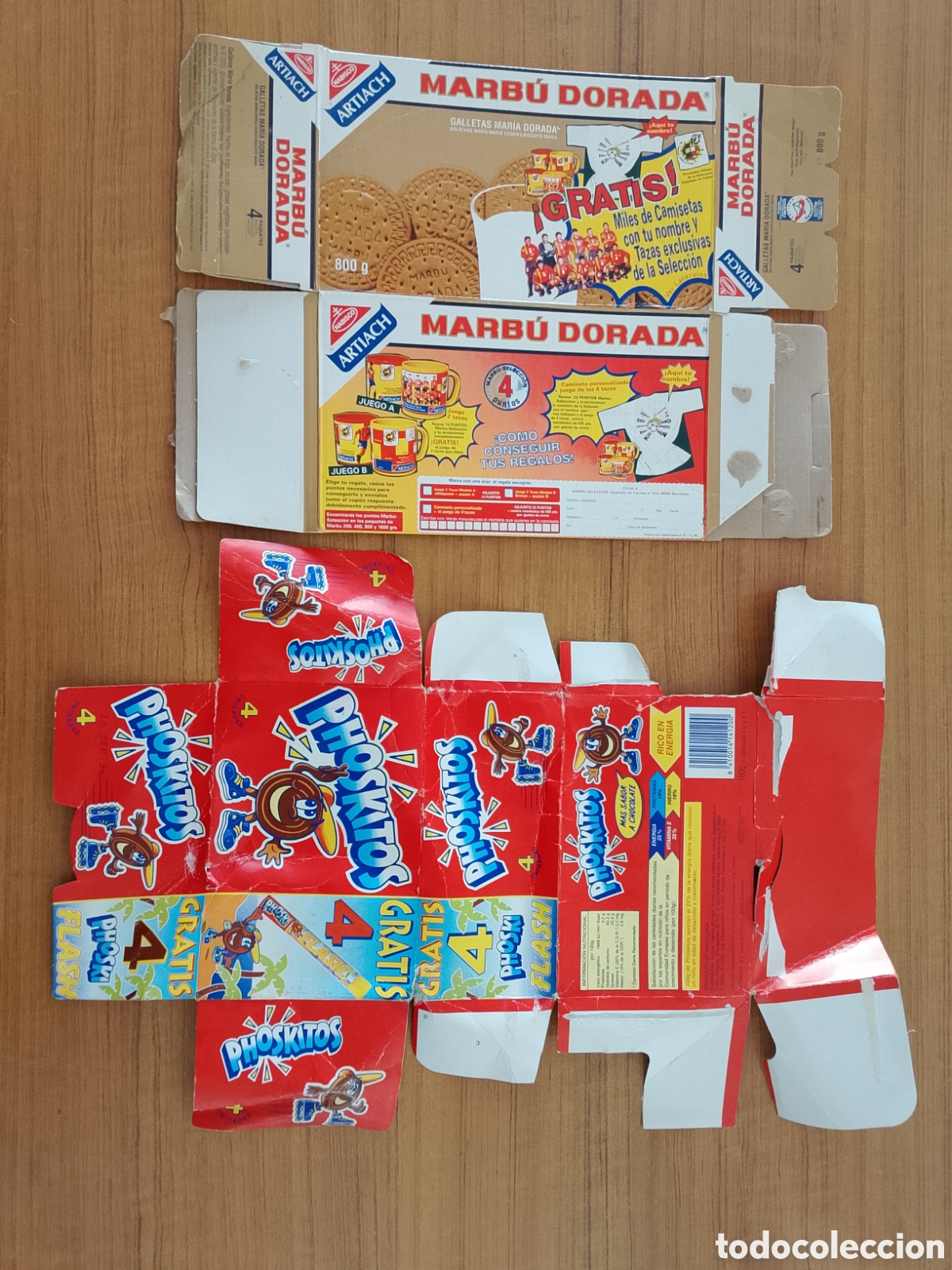 Cajas y cajitas met&aacute;licas: Cajas de mediados de los 90 de marbu dorada y phoskitos no matutano Bimbo panrico egb a&ntilde;os 80
