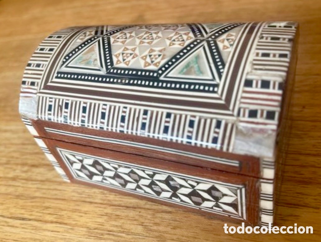 Cajas y cajitas met&aacute;licas: Joyero oriental marqueter&iacute;a Taracea de hueso y n&aacute;car vintage