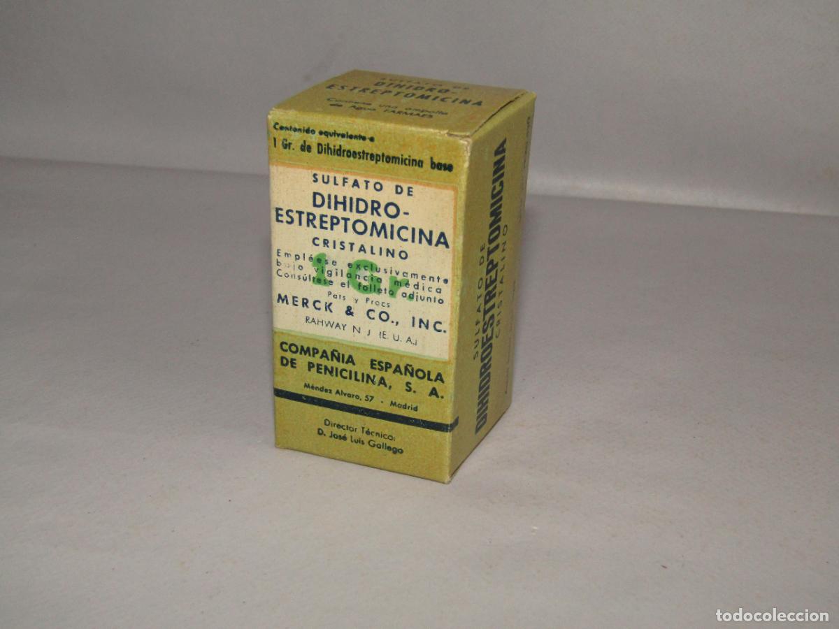 Cajas y cajitas met&aacute;licas: Antigua Caja Farmacia Medicina DIHIDROESTREPTOMICINA 1 Gr. de MERCK, Compa&ntilde;&iacute;a Espa&ntilde;ola Penicilina