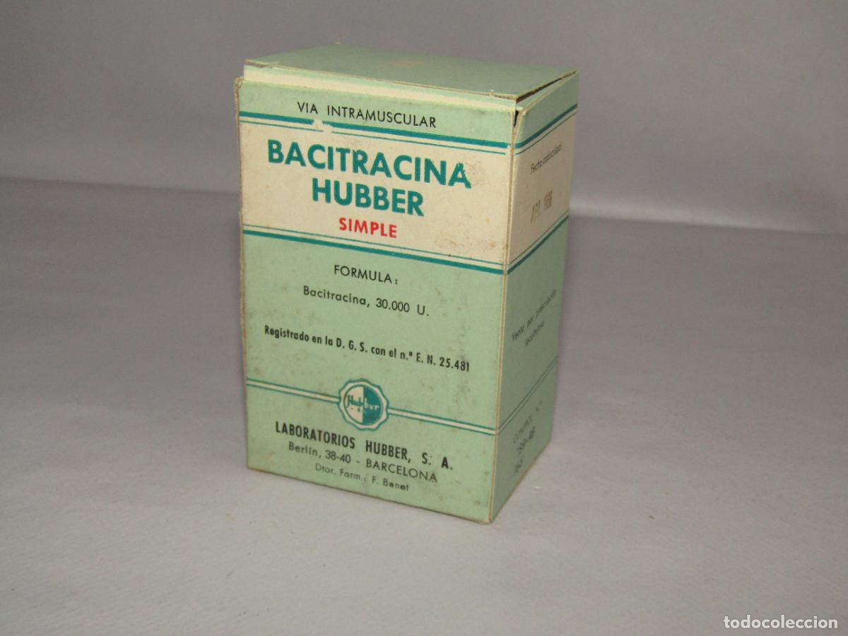 Cajas y cajitas met&aacute;licas: Antigua Caja Farmacia Medicina BACITRACINA Simple de Laboratorios HUBBER