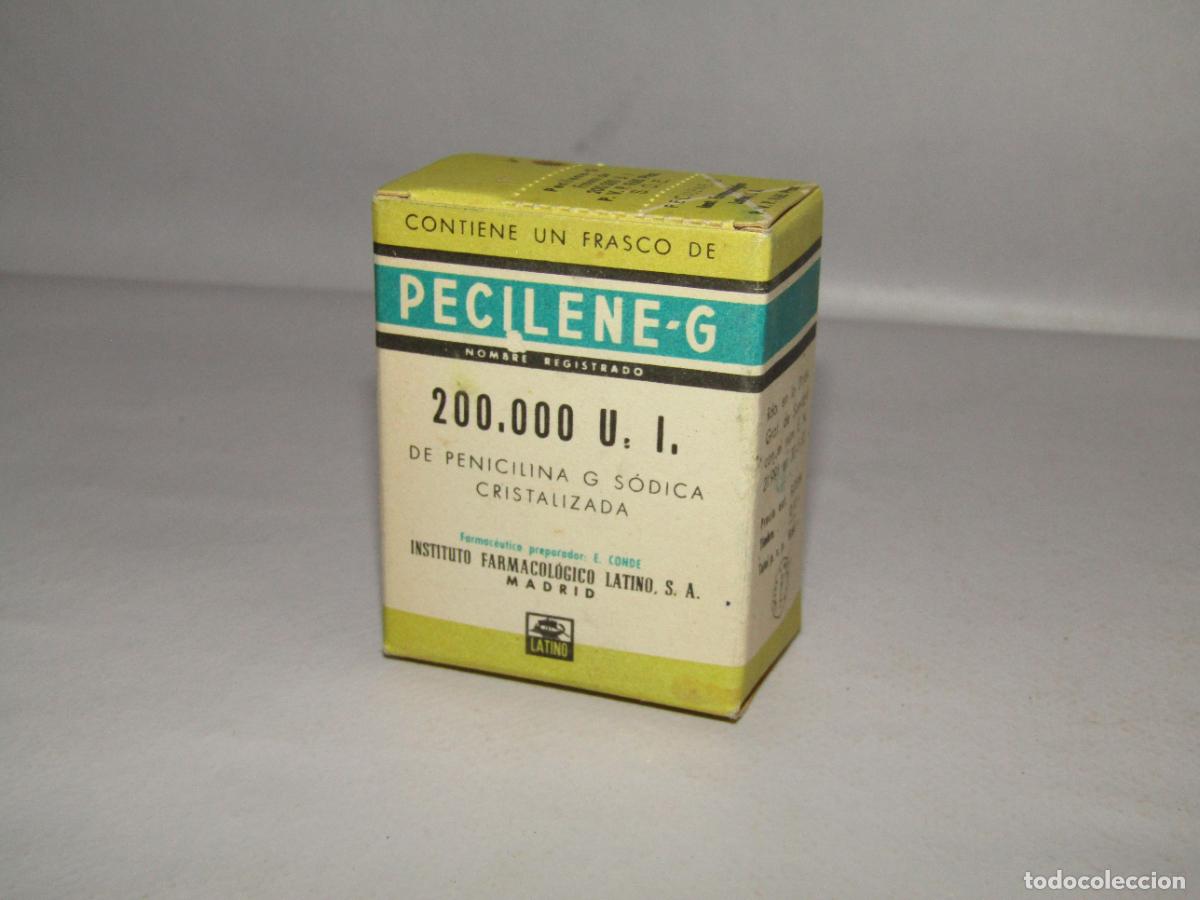 Cajas y cajitas met&aacute;licas: Antigua Caja Farmacia Medicina PECILENA G 200.000 U.L. Instituto Farmacol&oacute;gico Latino A&ntilde;o 1960s.