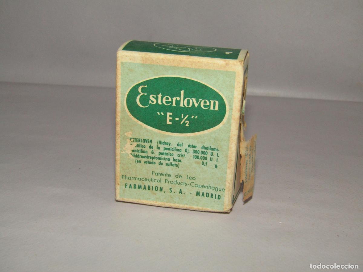 Cajas y cajitas met&aacute;licas: Antigua Caja Farmacia Medicina ESTERLOVEN E-1/2 de FARMARION - A&ntilde;o 1960s.