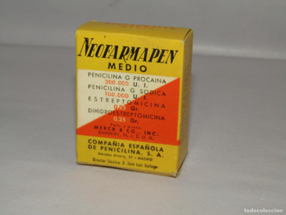 Cajas y cajitas met&aacute;licas: Antigua Caja Farmacia Medicina NEOFARMAPEN MEDIO de Compa&ntilde;&iacute;a Espa&ntilde;ola de Penicilina - A&ntilde;o 1960s.