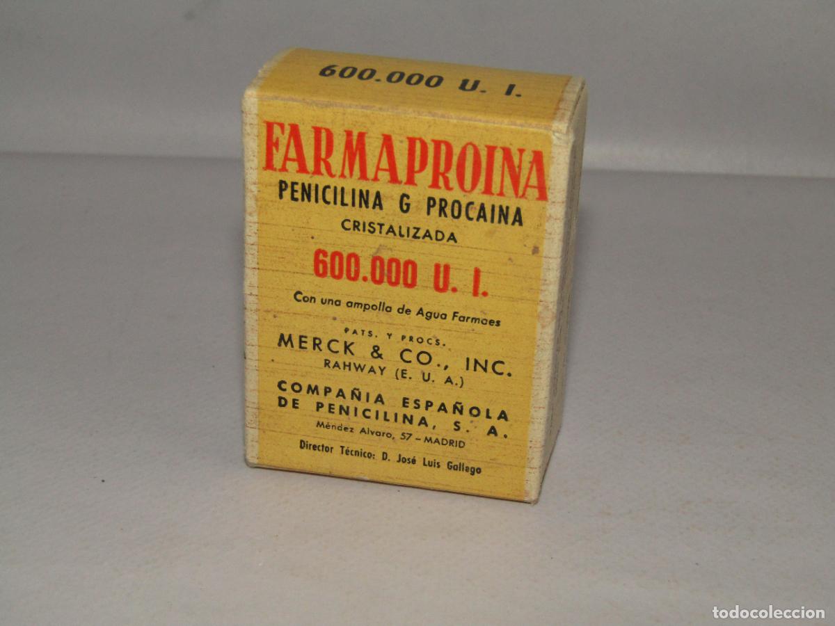 Cajas y cajitas met&aacute;licas: Antigua Caja Farmacia Medicina FARMAPROINA 600.000 U.L. Compa&ntilde;&iacute;a Espa&ntilde;ola de Penicilina - A&ntilde;o 1960s.