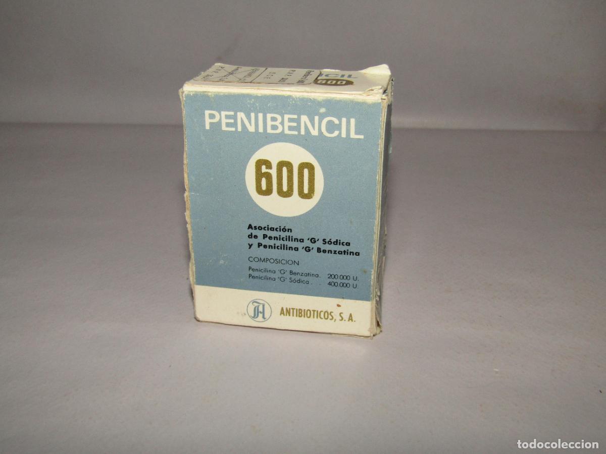 Cajas y cajitas met&aacute;licas: Antigua Caja Farmacia Medicina PENIBENCIL 600 de ANTIBI&Oacute;TICOS S.A. - A&ntilde;o 1960s.