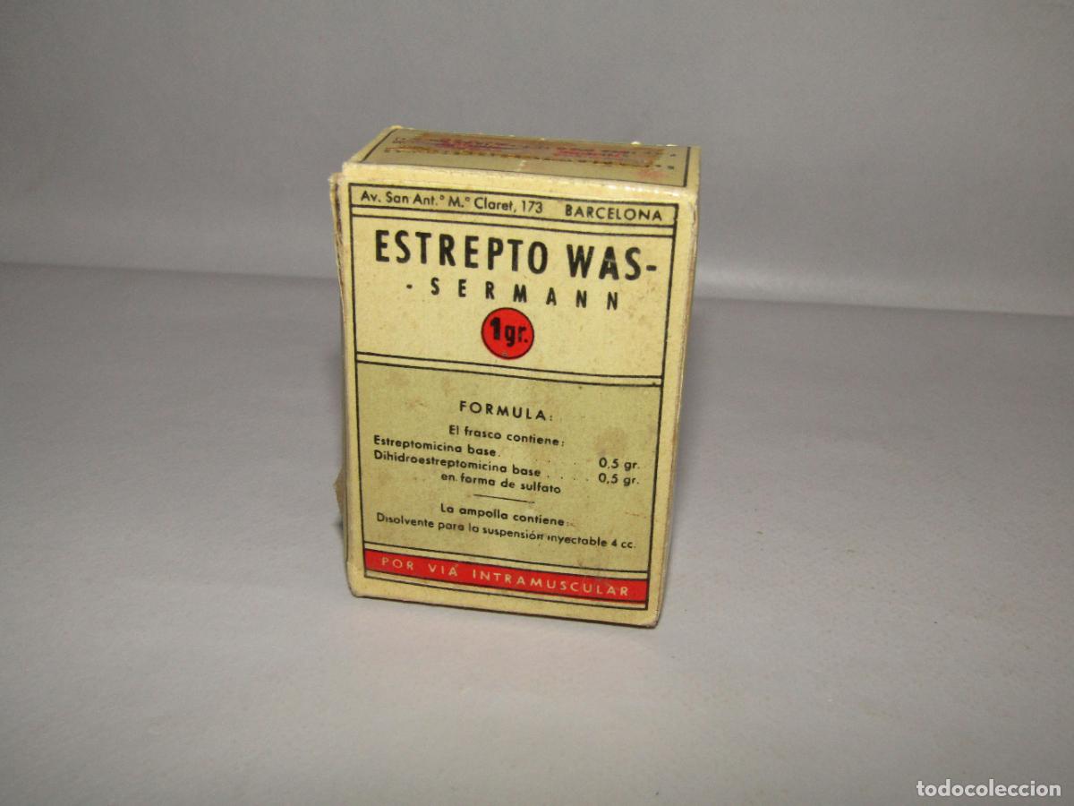 Cajas y cajitas met&aacute;licas: Antigua Caja Farmacia Medicina ESTREPTO WAS 1 gr. de SERMANN- A&ntilde;o 1960s.