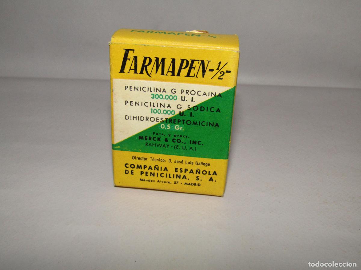 Cajas y cajitas met&aacute;licas: Antigua Caja Farmacia Medicina FARMAPEN 1/2 de Compa&ntilde;&iacute;a Espa&ntilde;ola de Penicilina - A&ntilde;o 1960s.