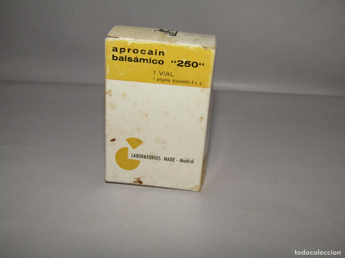 Cajas y cajitas met&aacute;licas: Antigua Caja Farmacia Medicina APROCAIN BALS&Aacute;MICO 250 de Lab. MADE - A&ntilde;o 1960s.
