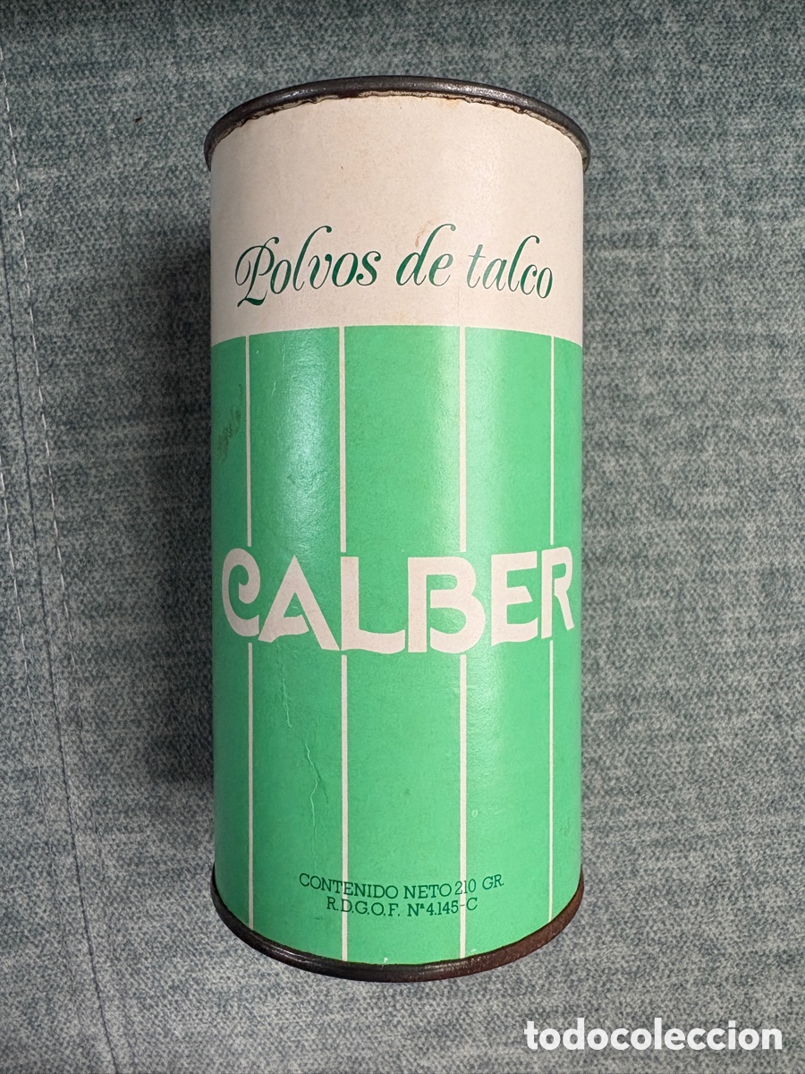 Cajas y cajitas met&aacute;licas: (L749) Bote polvos talco CALBER &ndash; Espa&ntilde;a, a&ntilde;os 70 &ndash; 210 g &ndash; Con precinto