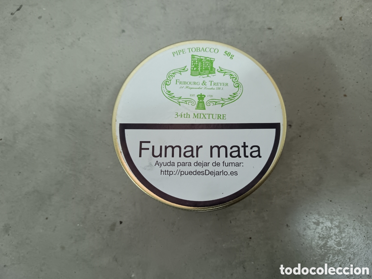 Cajas y cajitas met&aacute;licas: FRIBOURG & TREYER - 34 TH MIXTURE - CAJA DE TABACO DE PIPA - VAC&Iacute;A