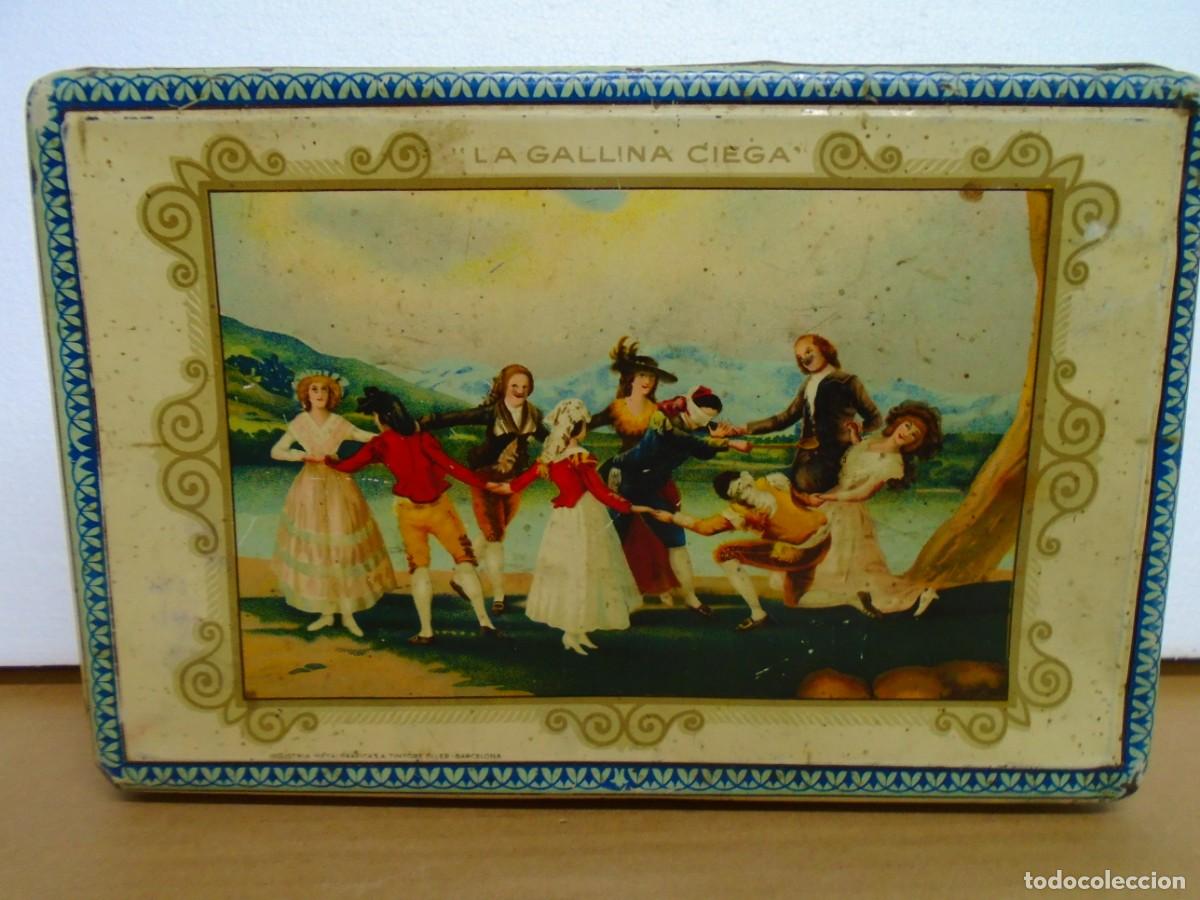 Cajas y cajitas met&aacute;licas: ANTIGUA LATA LITOGRAFIADA&rdquo;LA GALLINA CIEGA&rdquo; 26X17X6 CM.