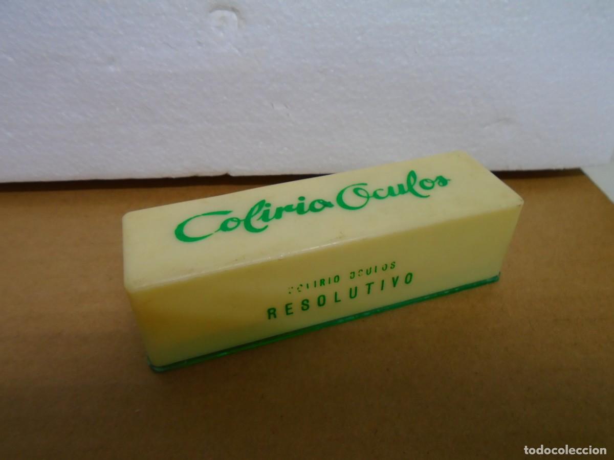 Cajas y cajitas met&aacute;licas: COLIRIO OCULOS.ANTIGUA CAJA DE PLASTICO.LABORATORIO FRUMTOST,10X3X3 CM.
