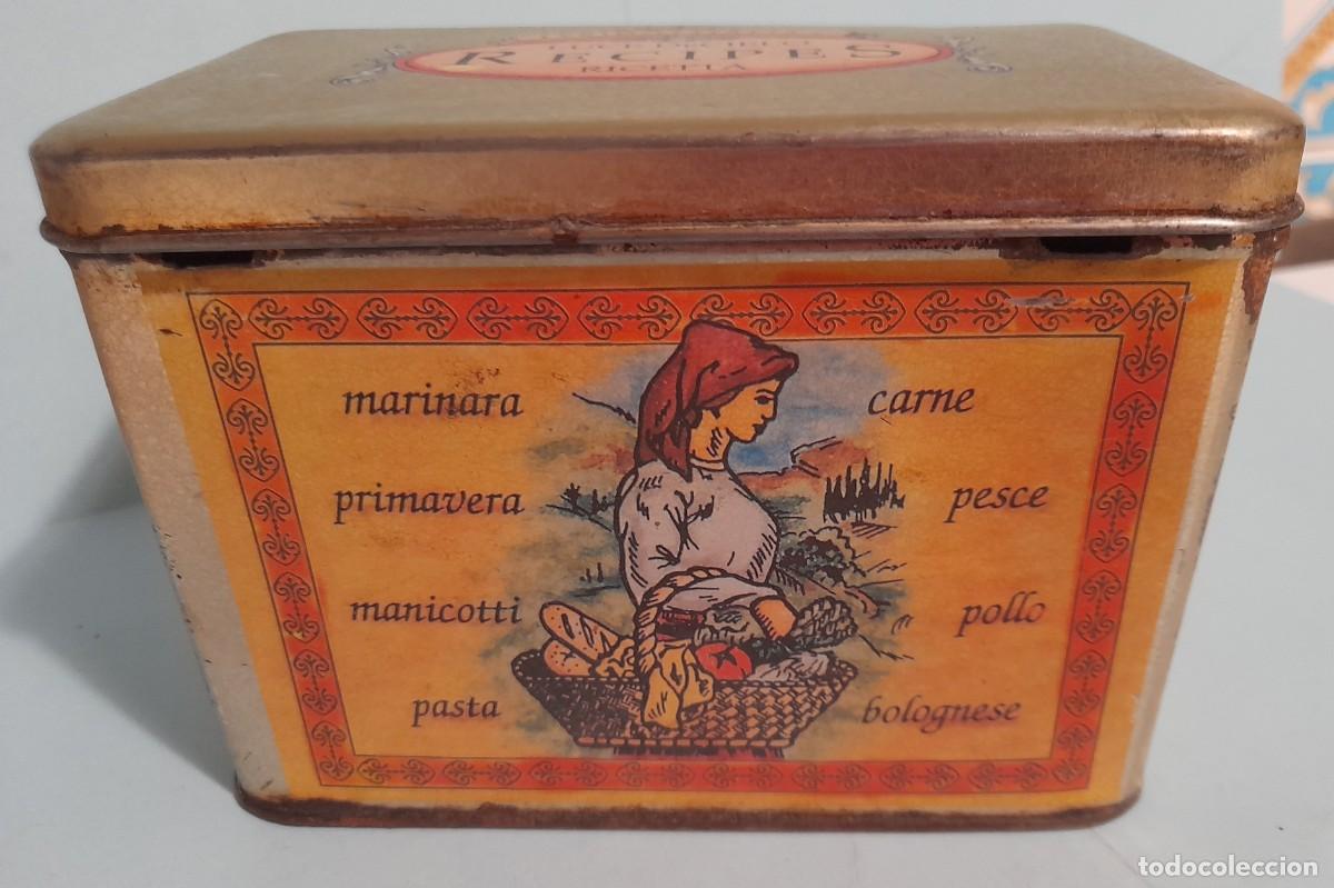 Cajas y cajitas met&aacute;licas: Caja Lata Hojalata LUCE DE CIELO Recipes - Ricetta. Caja Italiana de Cocina Vintage. 14 cm. Vac&iacute;a.