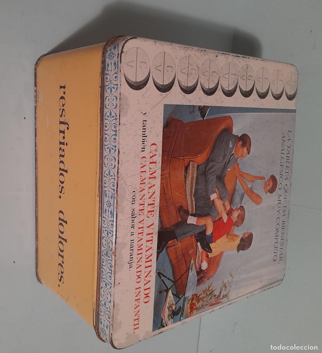 Cajas y cajitas met&aacute;licas: Caja met&aacute;lica CALMANTE VITAMINADO. Laboratorios P&eacute;rez Gim&eacute;nez. Aguilar de la Frontera Vac&iacute;a. 18 cm