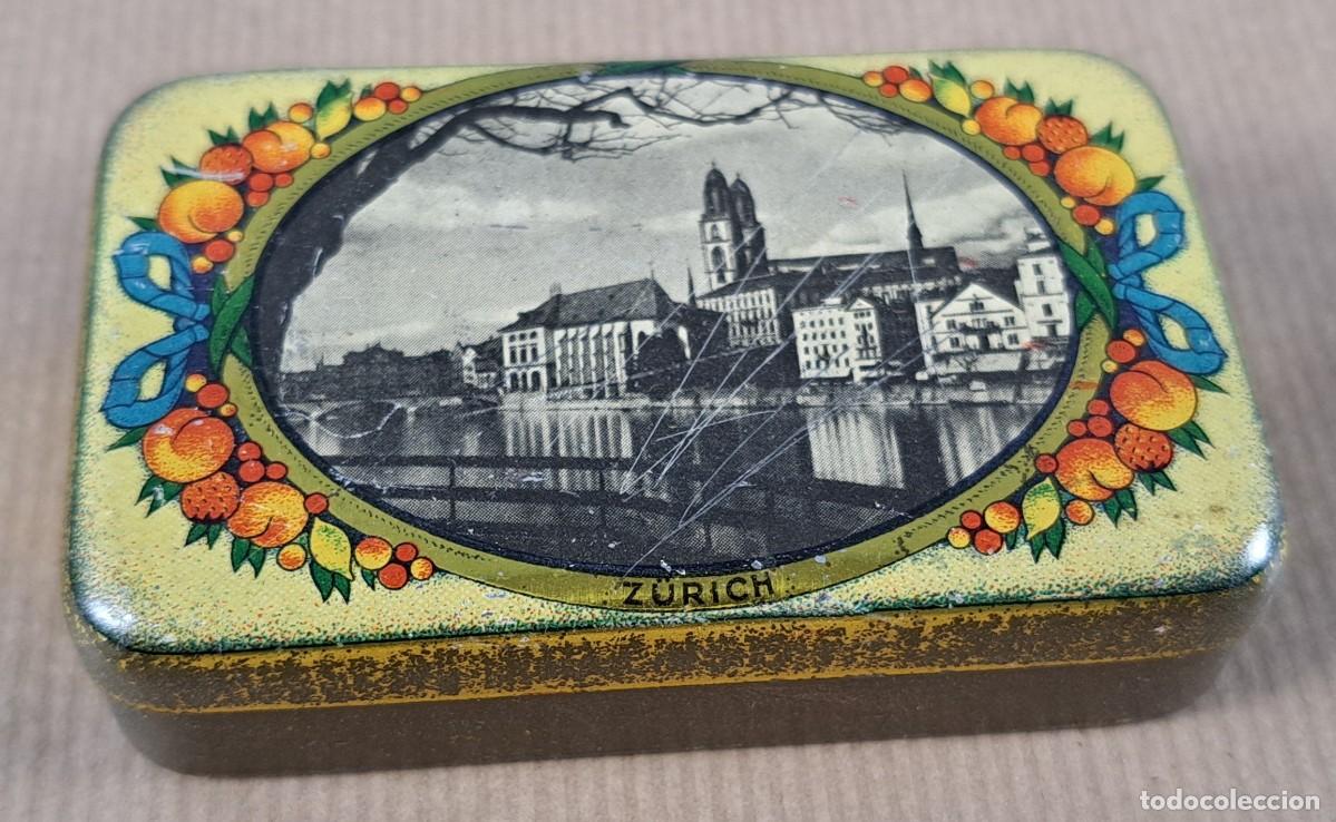 Cajas y cajitas met&aacute;licas: Caja met&aacute;lica suiza &ldquo;Klein&rsquo;s Halsfeger &ndash; Gladiateur&rdquo;, vista de Z&uacute;rich, ca. 1930