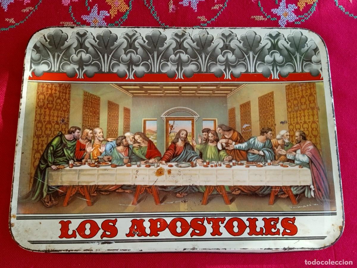 Cajas y cajitas met&aacute;licas: Tapadera de caja de lata antigua de membrillo con serigraf&iacute;a religiosa de Santa Cena