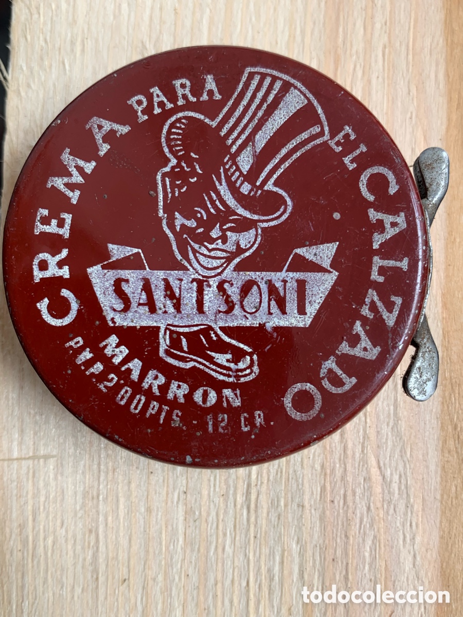 Cajas y cajitas met&aacute;licas: &bull;Antigua Cajita en Hojalata Litografiada de Crema para el Calzado 12 gm. de SANTSONI