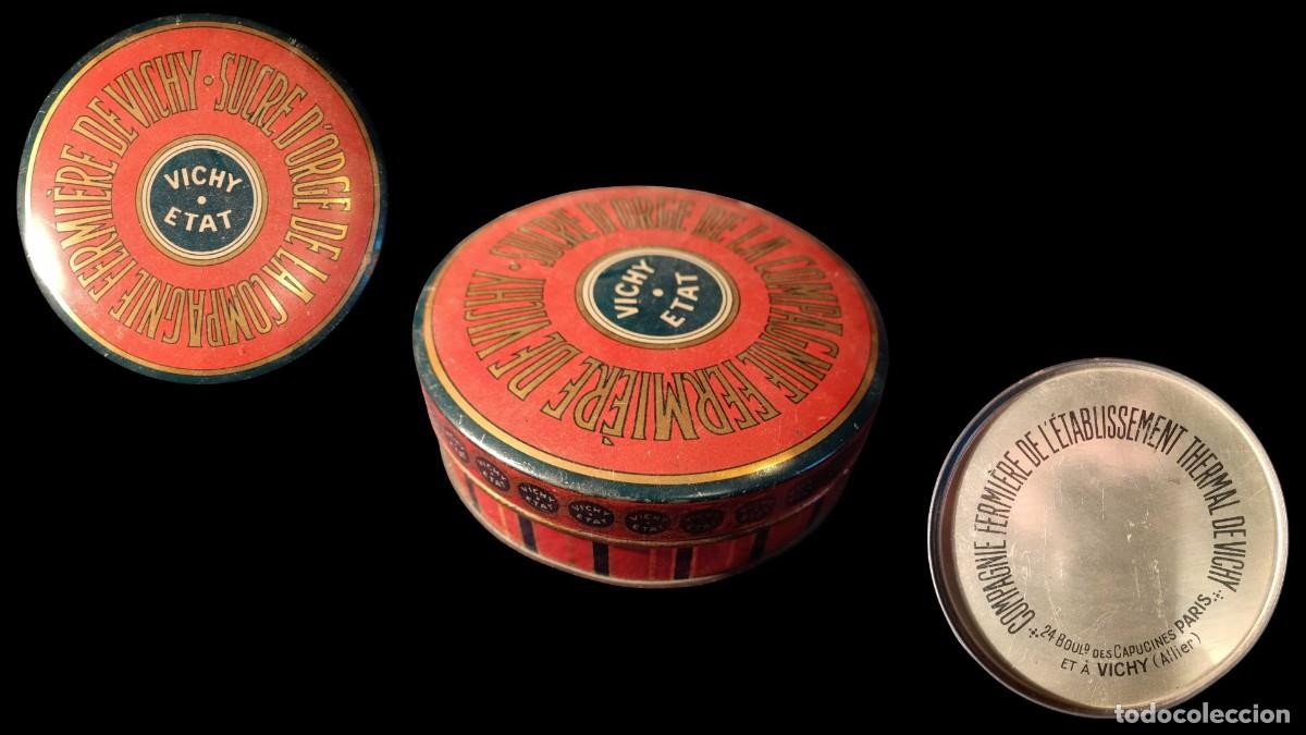 Casse e cassette metalliche: LATA DE HOJALATA LITOGRAFIADA - SUCRE D'ORGE VICHY ETAT - COMPAGNIE FERMIERE - PARIS -A&Ntilde;OS 1920/1930