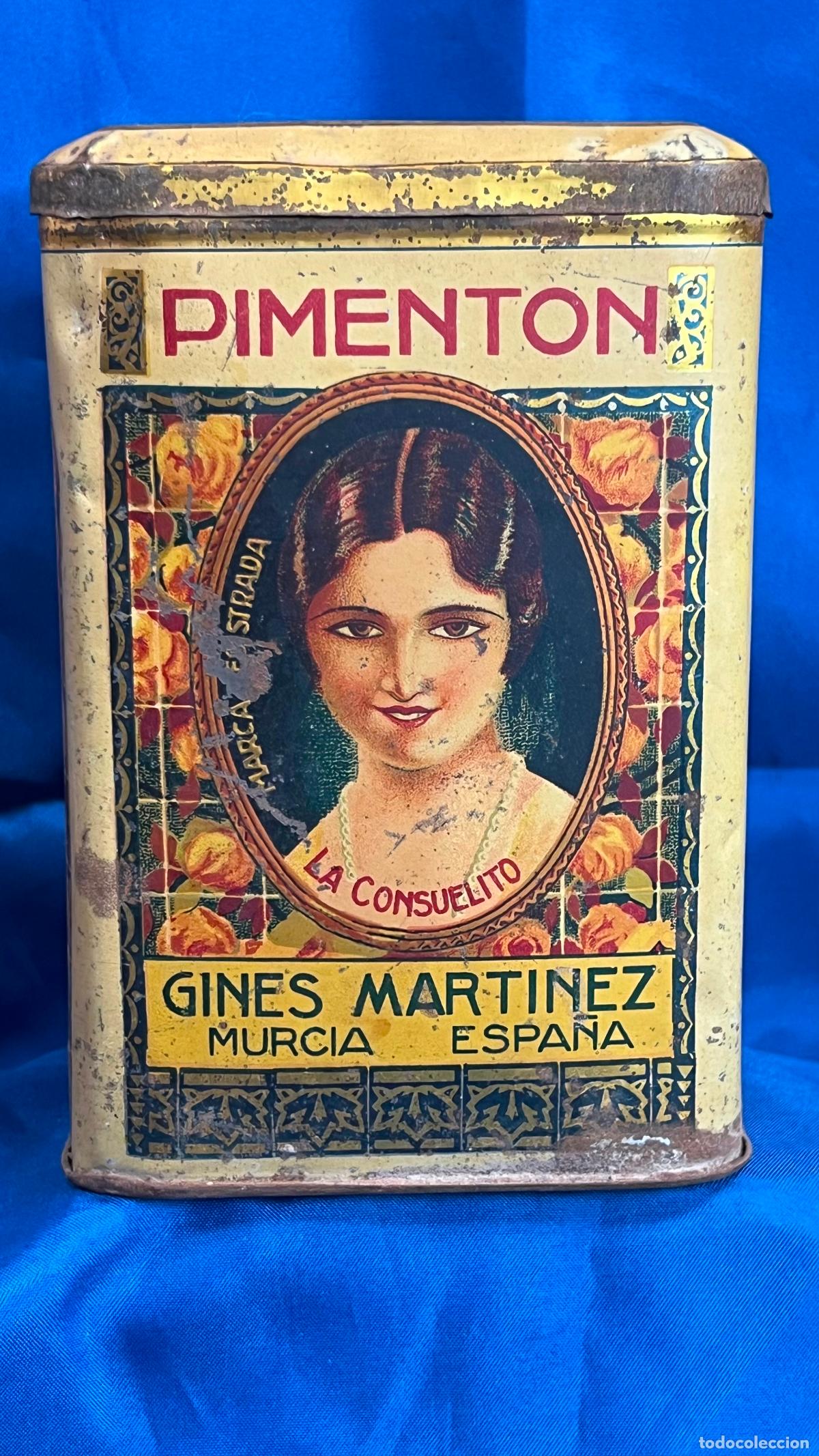 Cajas y cajitas met&aacute;licas: CAJA LATA DE PIMENTON LITOGRAFIADA LA CONSUELITO GINES MARTINEZ MURCIA