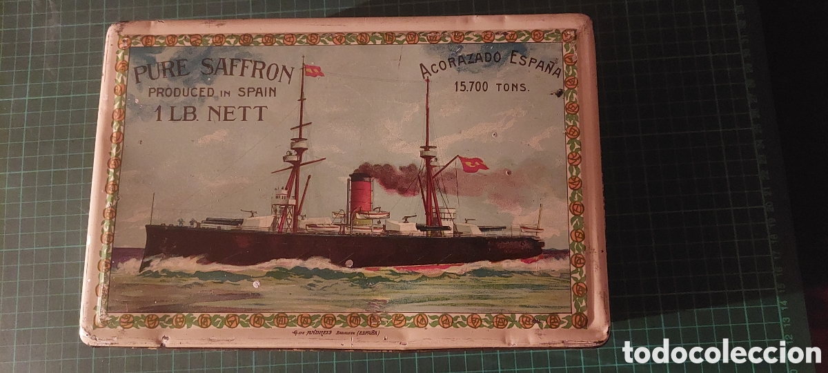 Cajas y cajitas met&aacute;licas: Caja de metal Pur&eacute; Saffron Acorazado Espa&ntilde;a. Marina. Buque. Armada. Naval. Barco