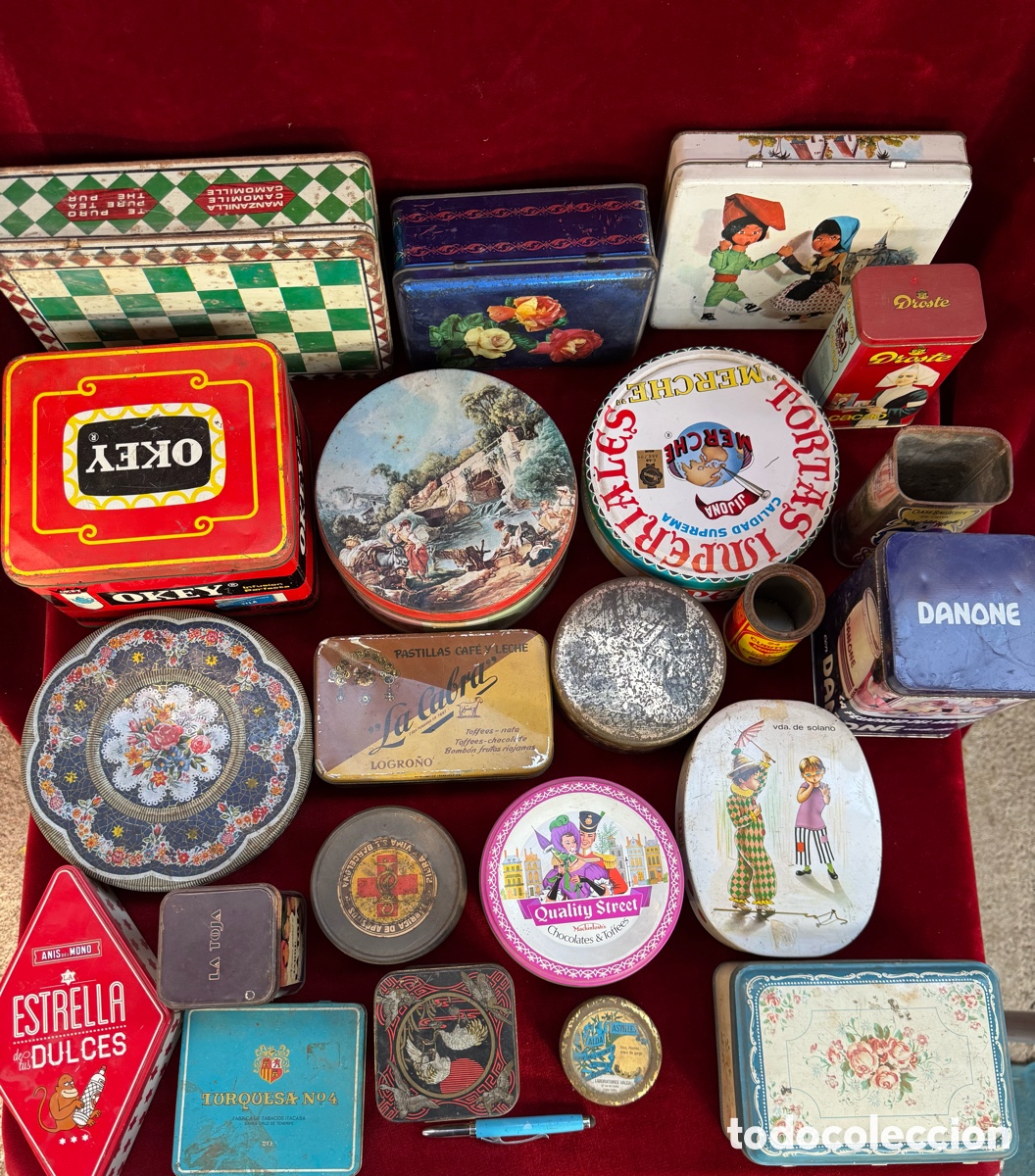 Cajas y cajitas met&aacute;licas: Gran lote +20 antiguas cajas de hojalata litografiadas! La mayoria de marcas tradicionales espa&ntilde;olas