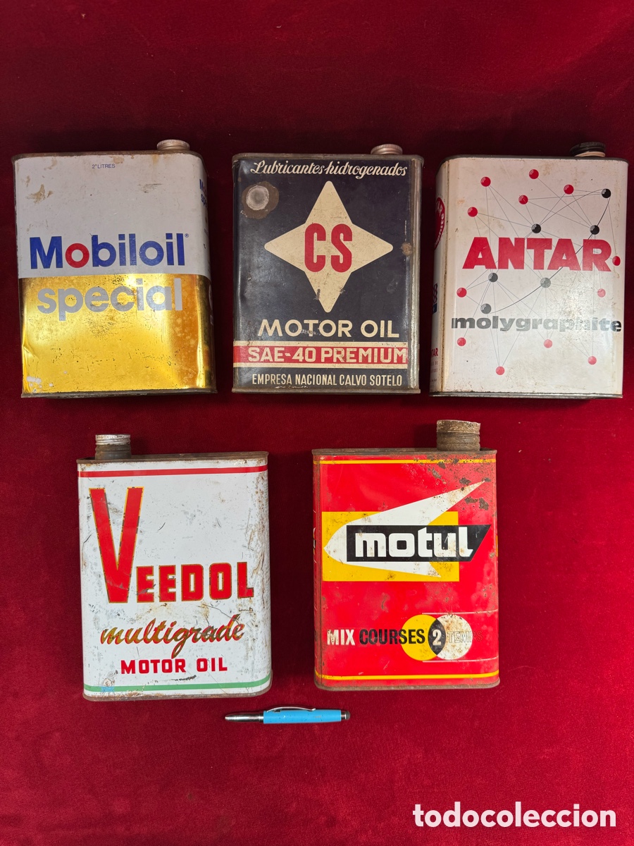 Cajas y cajitas met&aacute;licas: Lote de 5 antiguas latas litografiadas de aceite motor!
